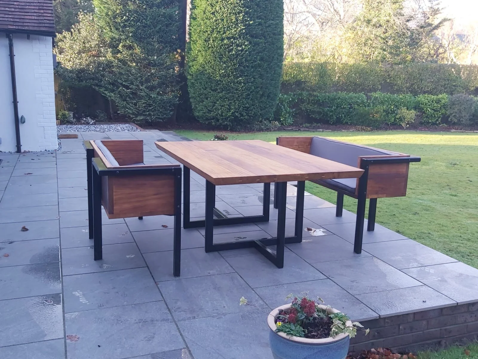 Iroko and Steel Garden Furniture Roots Furniture Bespoke